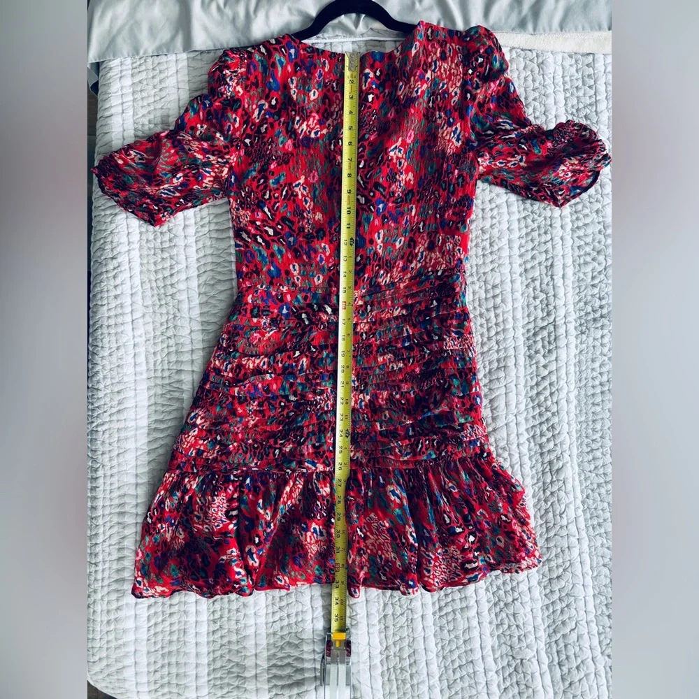Tanya Taylor Red Floral Rouched Mini Dress, Size 8 - Picture 7 of 10